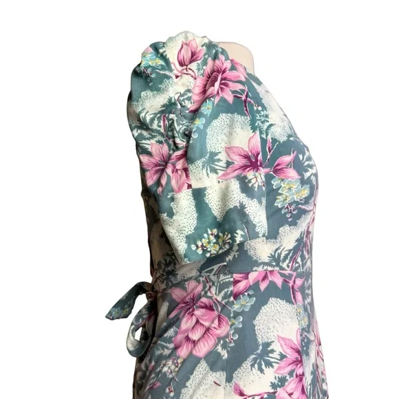 Vintage 70s Maxi Dress Hawaiian Tropical Short Sleeve Juniors Sz 11 Floral - Picture 5 of 12